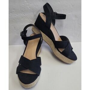 Big Buddha Espadrilles black feux suede women's Platform Sandals size‎ 10 EUC